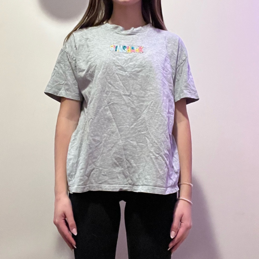 Grey oversized gym shark workout tee shirt